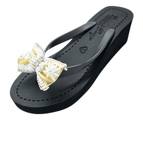 【JP】Gold & Pearl Bow - Women's Mid Wedge