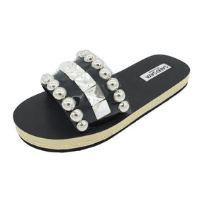 【JP】Crystal and Studs - Waterproof Espadrille Flat -Japan Stock