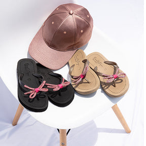 【NY】Rhinestone Pink Bow - Women's Flat Sandal