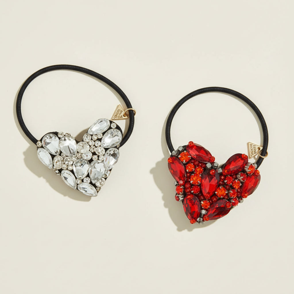 【JP】ハートのビジューヘアゴム　Heart Hair Ties