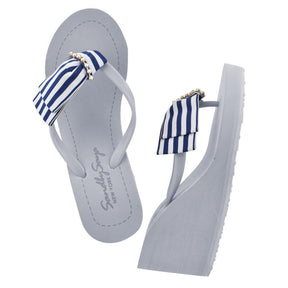 【JP】ストライプ＆ビジューウェッジMarine Park - Women's High Wedge-Japan Stock