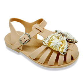 【NY】Gold Bow Beaded Embellished Jelly Sandal- Girls / BABY Shoes