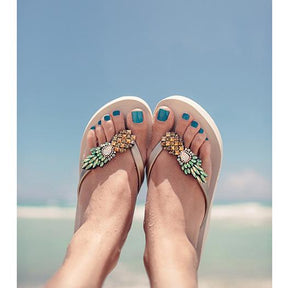 Gold Women's High heels Sandals with Pineapple, Flip Flops summer