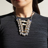 【NY】ゴールドビジューリーフとパールのネックレスSmith Ribbon Necklace