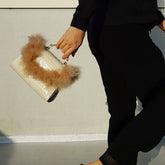 【NY】Beige Mini Bag with Crocodile Texture & Feather Embellishment