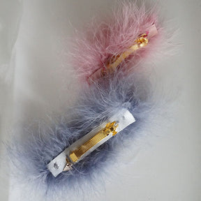【NY】Feather Hair Pin - White, Gray and Pink