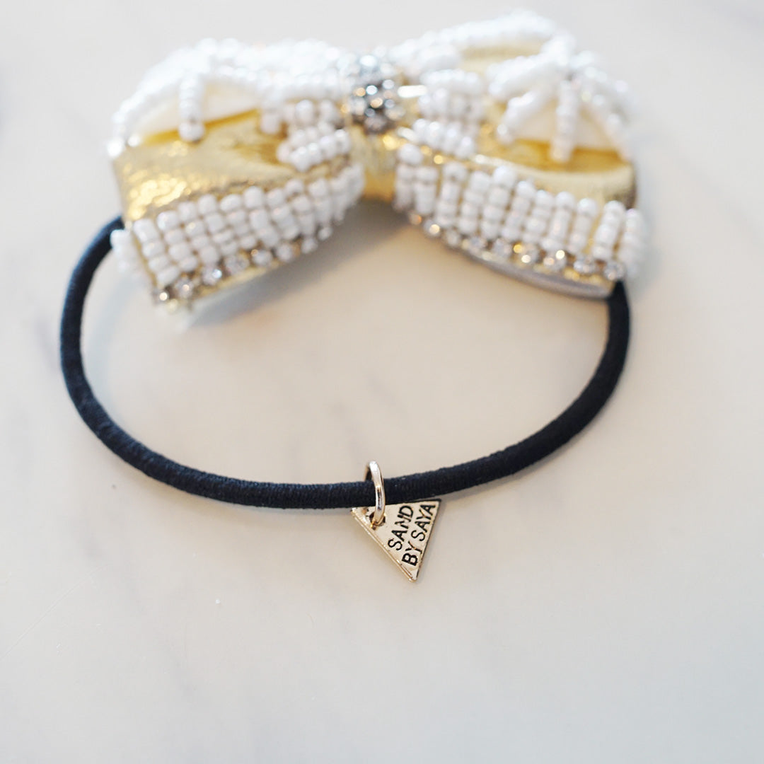 【NY】Pearl and Gold Bow - Embroidery Hair Tie