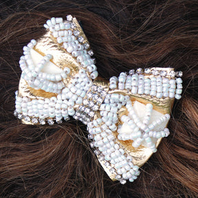 【NY】Pearl and Gold Bow - Embroidery Hair Tie