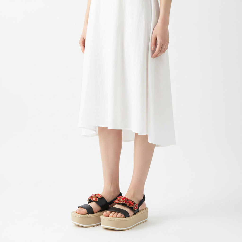 【JP】赤いロブスター刺繍のプラットフォームLobster - Waterproof Espadrille Platform