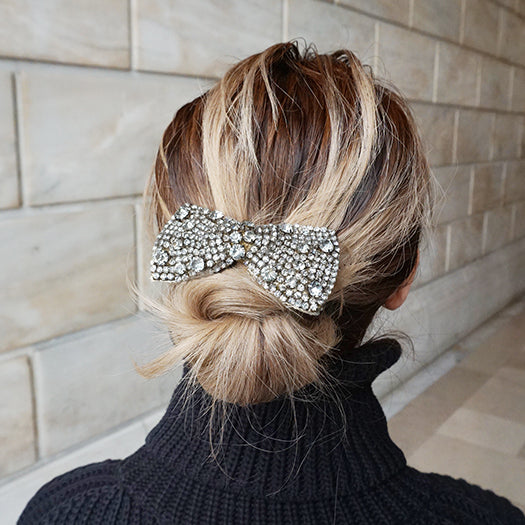 【NY】Madison - Crystal Stones Bow Hair Pin & Hair Tie- Womens Accessory