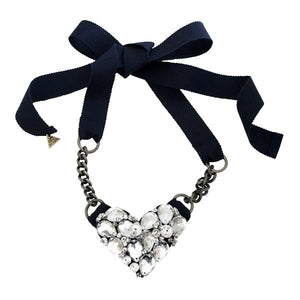 【NY】Chelsea Heart (Crystal) - Ribbon Necklace