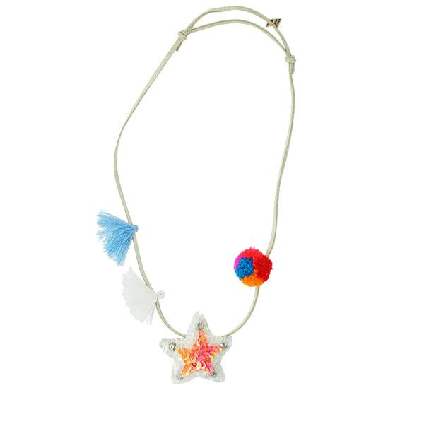 【NY】Hampton Pink Star Kids Pom Pom Necklace