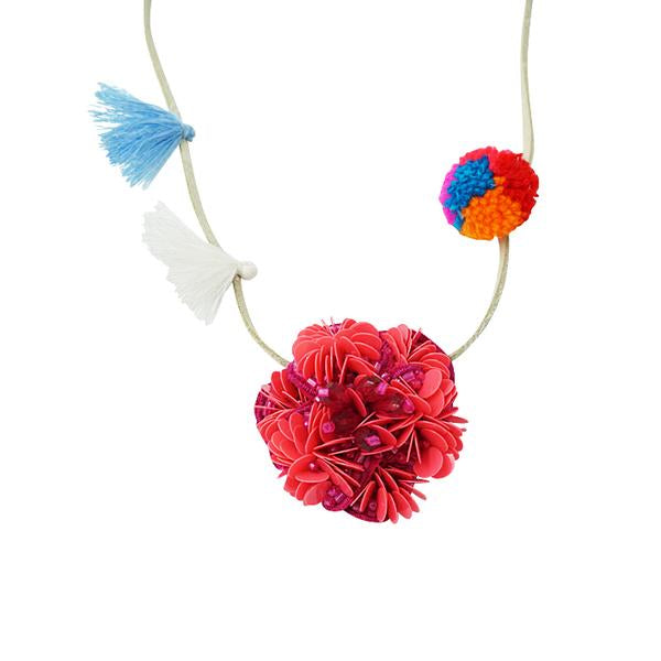 【NY】Noho Pink Flower Kids Pom Pom Necklace