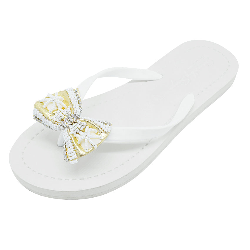 【JP】High Line Gold & Pearl Bow - Women's Flat Sandal-Japan Stock
