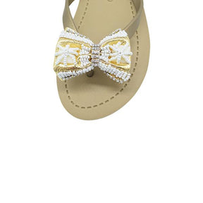 【NY】Gold & Pearl Bow - Women's Flat Sandal