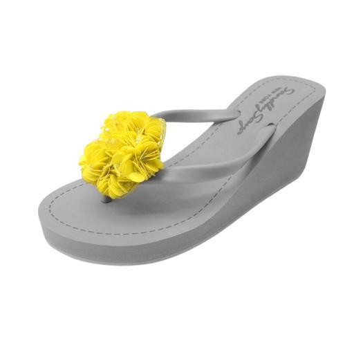 Gray Women's High Wedge Sandals with Yellow Noho, Flip Flops summer 