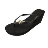 Black Women's High heels Sandals with Gold Palm Tree, Flip Flops summer