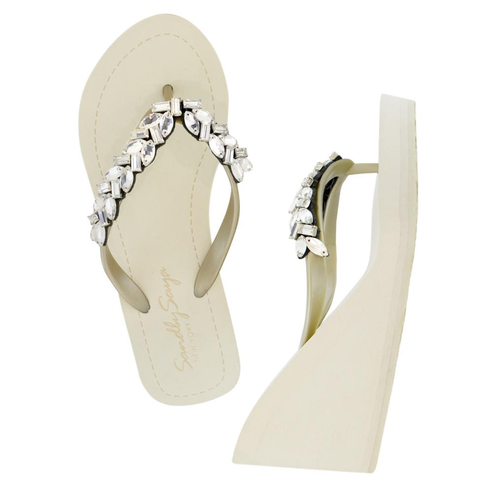Greenwich - Women's High Wedge sandals, crystal studs 