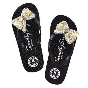 【NY】Gold & Pearl Bow - Big Kids Sandals
