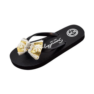 【NY】Gold & Pearl Bow - Big Kids Sandals