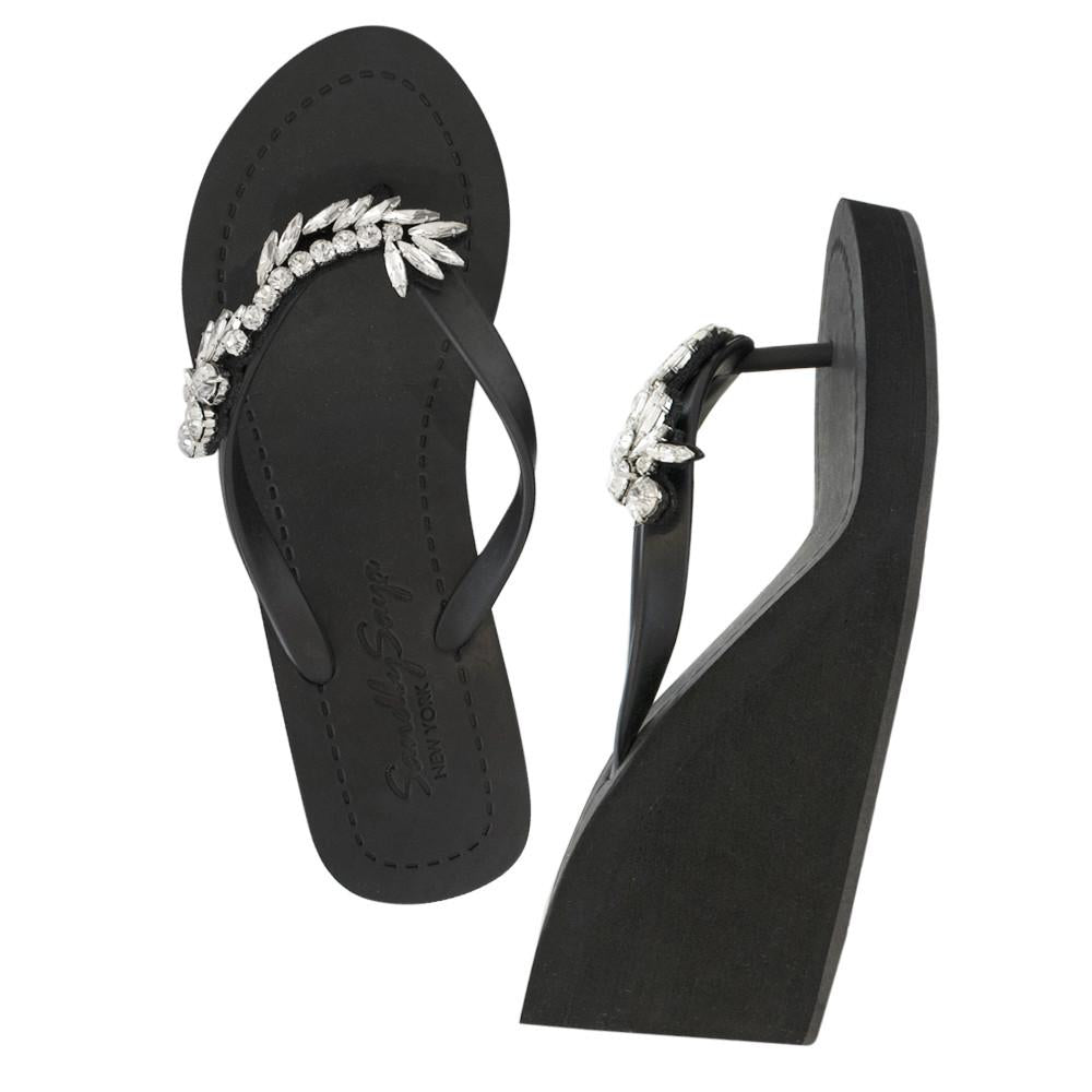 Black Women's High wedge Sandals with Nomad, Flip Flops summer 