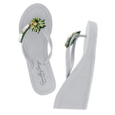Gray Women's High Wedge Sandals with Palm Tree, Flip Flops summer 
