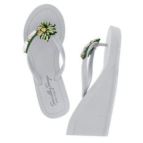 Gray Women's High Wedge Sandals with Palm Tree, Flip Flops summer 