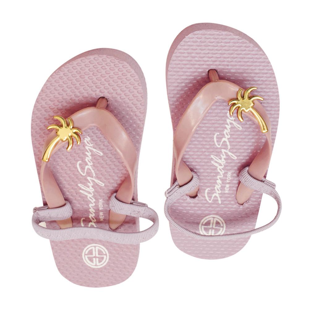 Gold, Palm Tree, Stud, Flat, Pink, Kids, Baby, Sandal