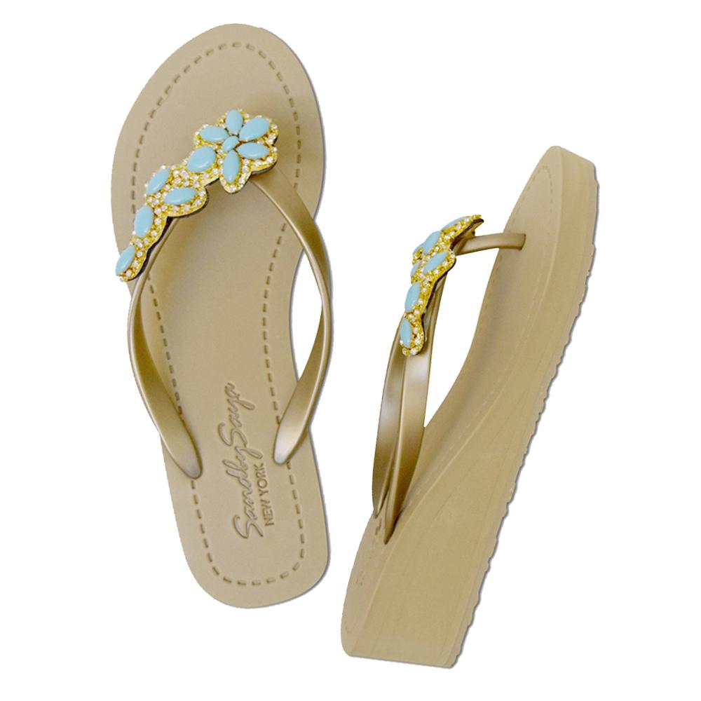 Brooklyn - Women's Mid Wedge, Blue Turquoise, Flower