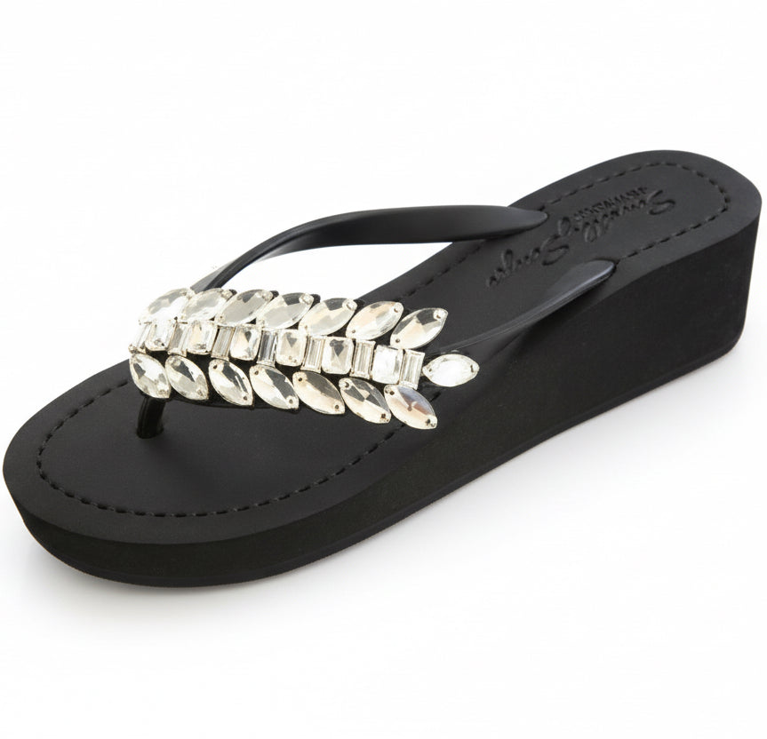 Black Women's mid heels Sandals with Smith Double, Flip Flops summer