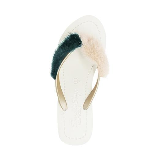 【NY】Mink Fur Pink & Green - Women's High Wedge