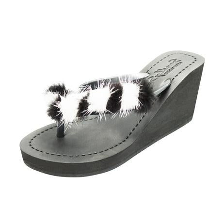 【NY】Mink Fur Black & White - Women's High Wedge