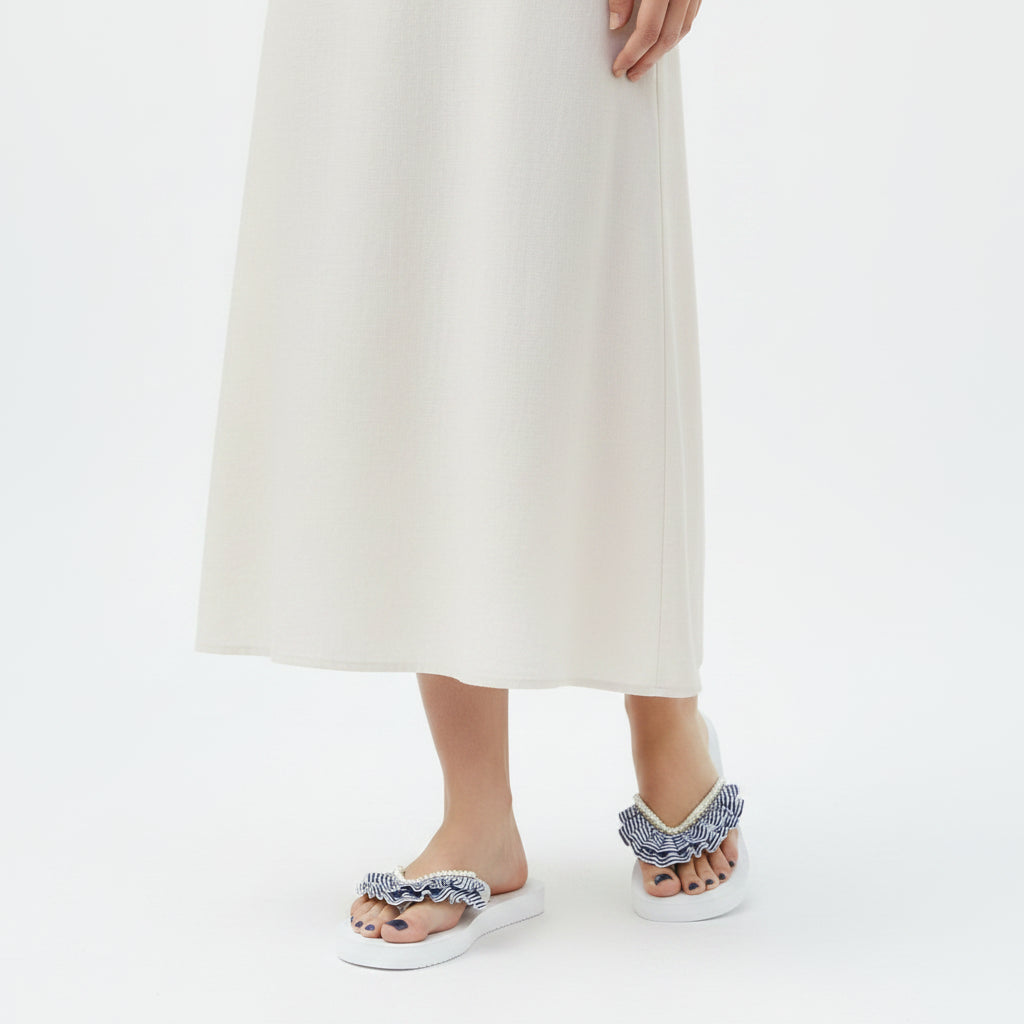 White Women's flat Sandals with Rockaway, Flip Flops summer 