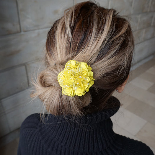 【NY】Flower Hair Tie- Pink, Yellow or Blue