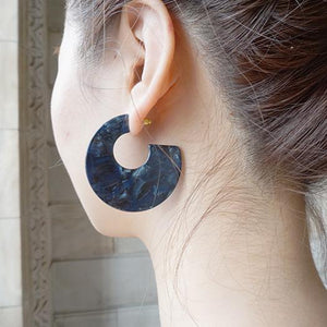 【NY】Navy Marble Hoop Circle Earring
