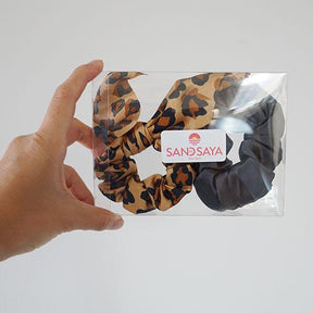 【NY】Leopard bunny & Silk Hair Scrunchies- Set of 2 in a box
